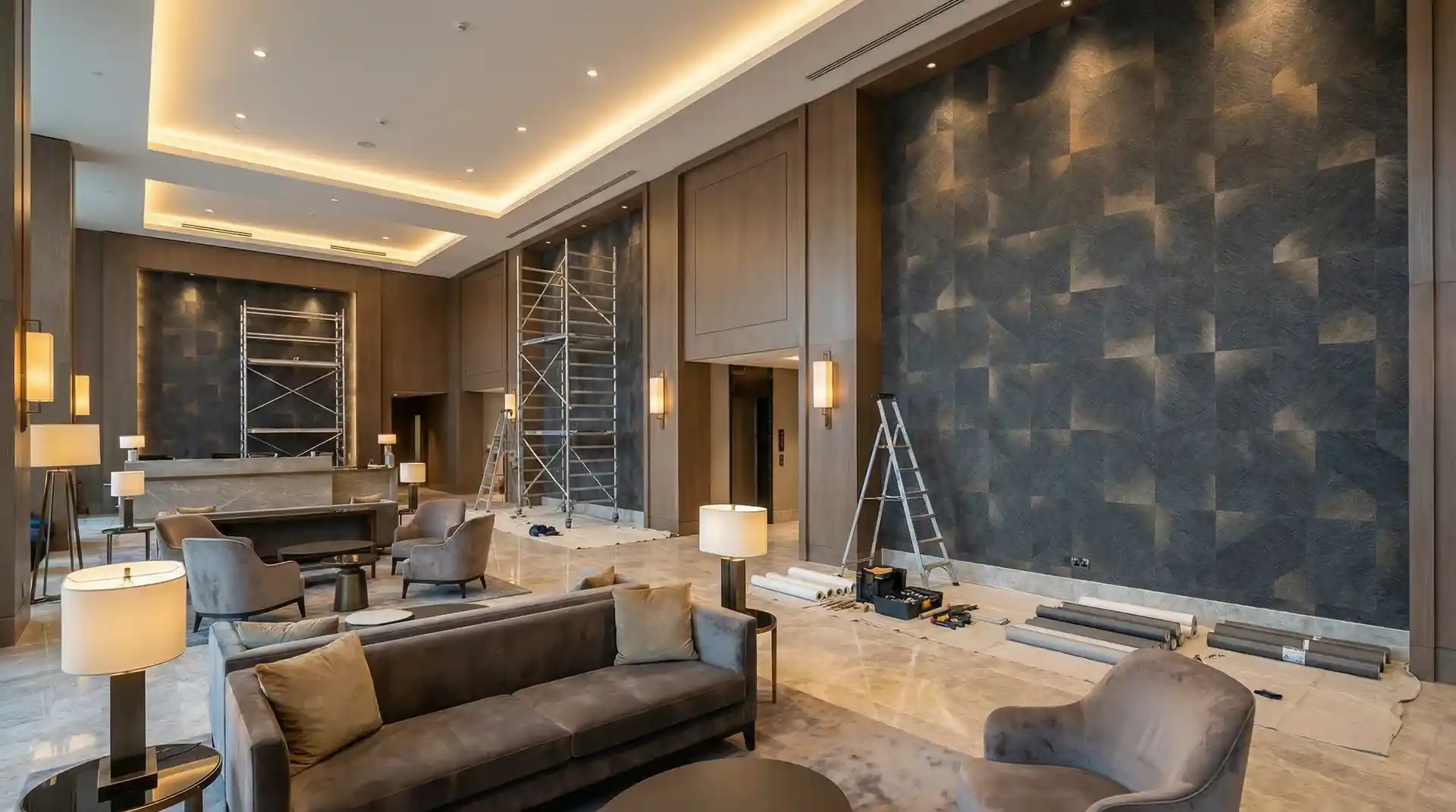 Professional wallpaper installation in a Chicago luxury residence